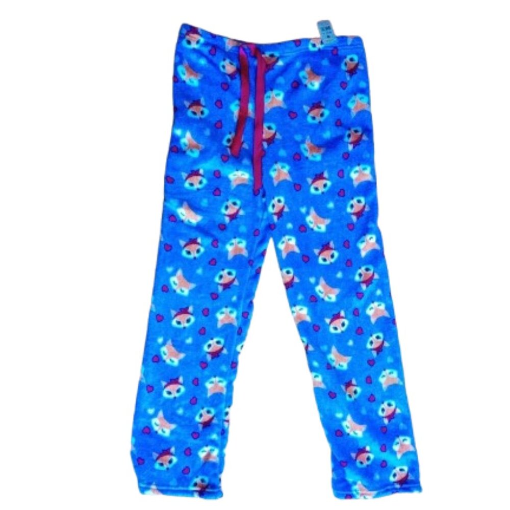 BOBBIE BROKES Blue Fleece Pants with Foxes Fox Print Size Large NEW NWT
